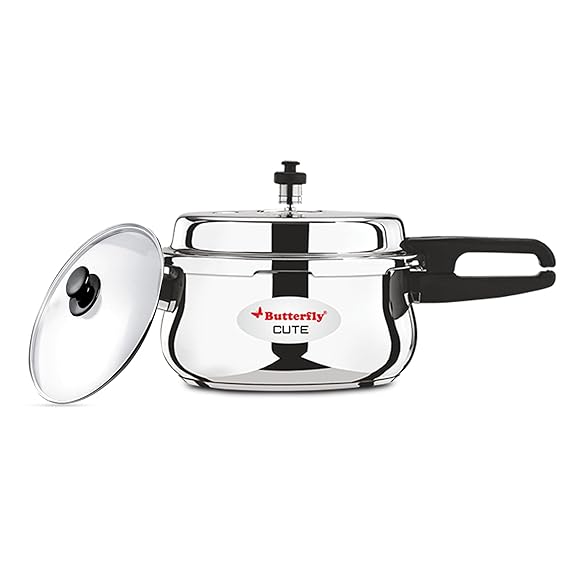 Butterfly Cute 5.5 Litres Stainless Steel Outer Lid Pressure Cooker with Glass Lid| TRIPLY Base